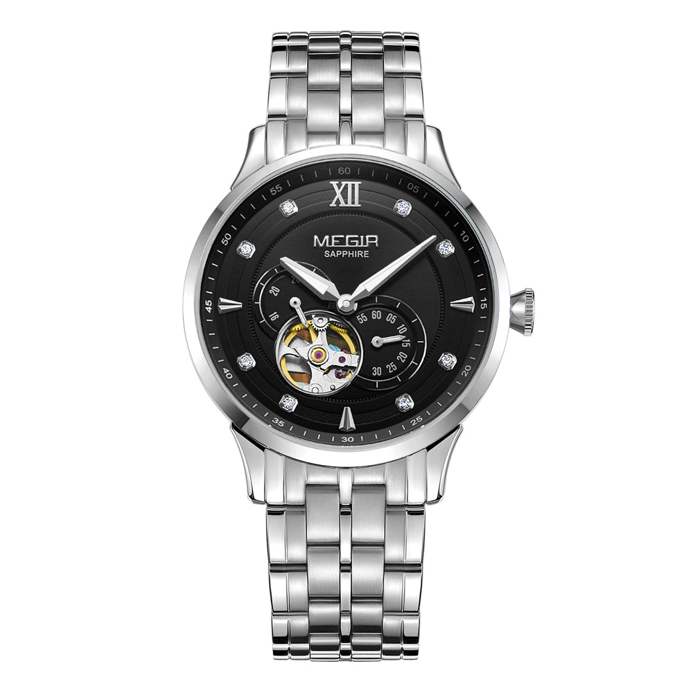 MEGIR Luxury Men Watches Stainless Steel Automatic Mechanical Watch Sapphire Steel Case Business WristWatch Montre Homme 62053-10