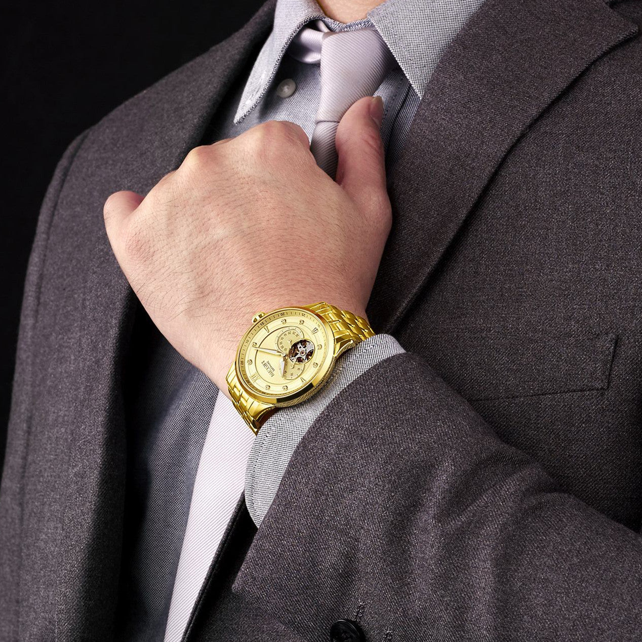 MEGIR Luxury Men Watches Stainless Steel Automatic Mechanical Watch Sapphire Steel Case Business WristWatch Montre Homme 62053-1