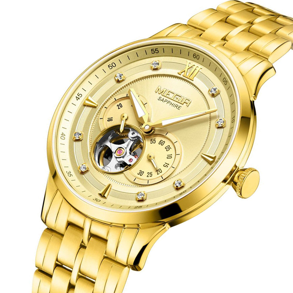 MEGIR Luxury Men Watches Stainless Steel Automatic Mechanical Watch Sapphire Steel Case Business WristWatch Montre Homme 62053-8