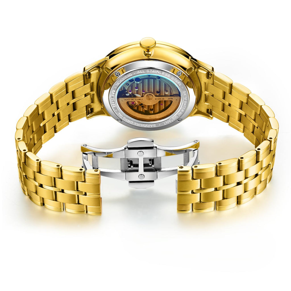 MEGIR Luxury Men Watches Stainless Steel Automatic Mechanical Watch Sapphire Steel Case Business WristWatch Montre Homme 62053-11