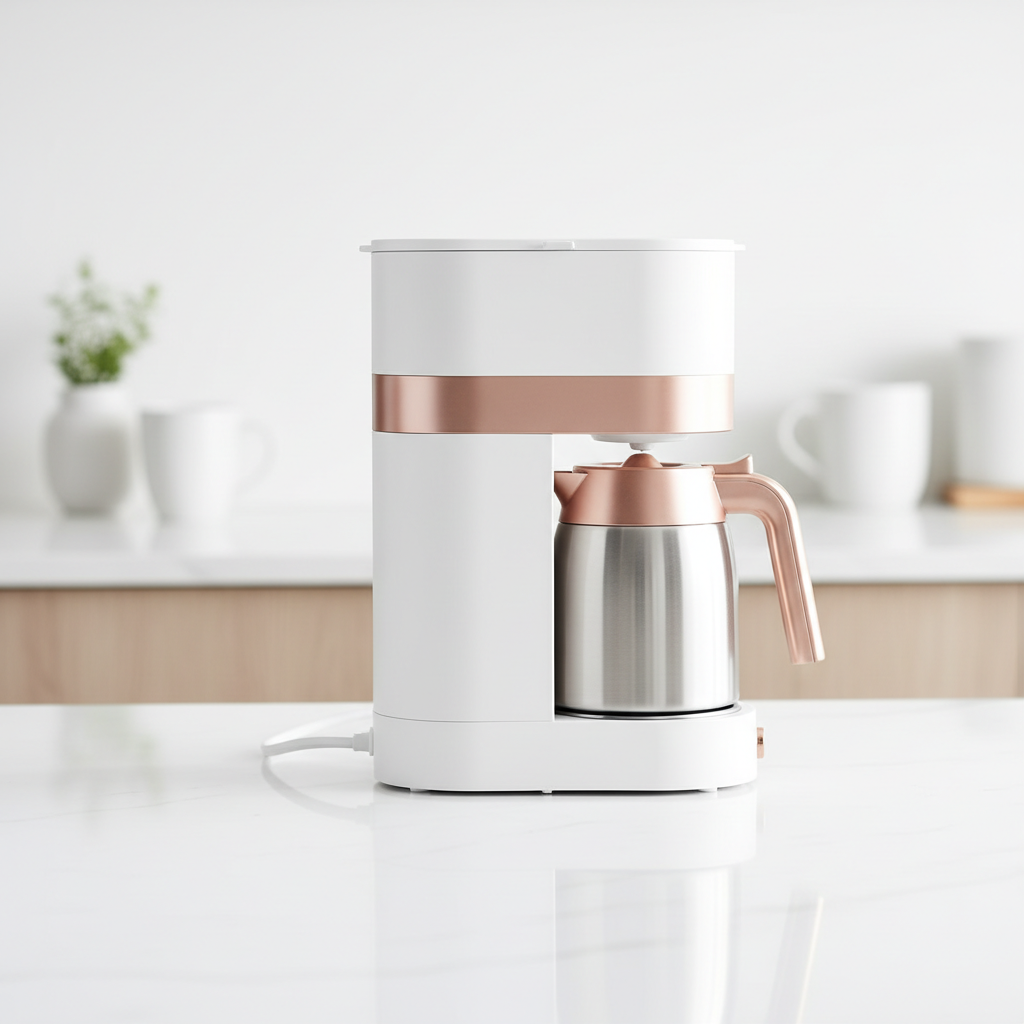 Cafetera Térmica Blanca y Oro Rosa